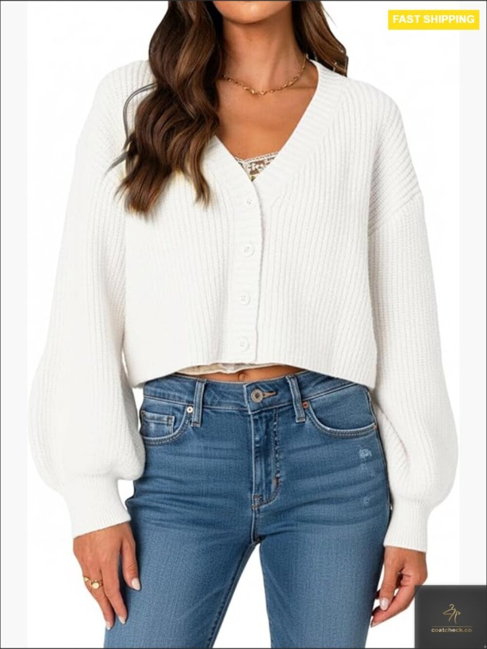 Chunky Knit Cropped Cardigan Sweater V Neck Button Front Cozy Oversized Y2K
